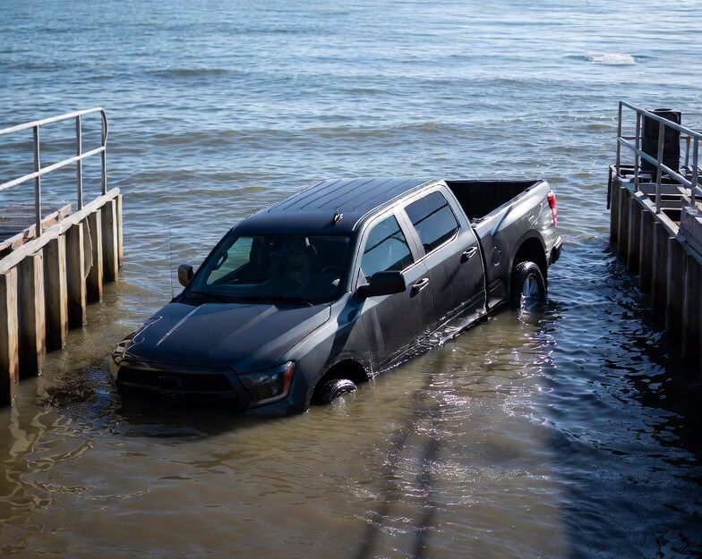 Pickup truck rolls into HOA lake